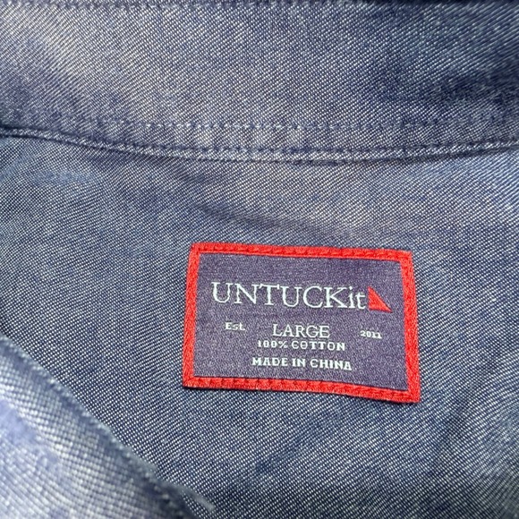 UNTUCKit Men's‎ Large Long Sleeve Button Down Shirt Casual Blue Cotton Blend - Picture 3 of 6